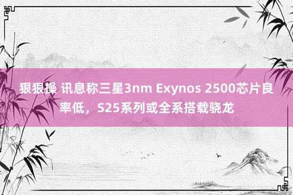 狠狠操 讯息称三星3nm Exynos 2500芯片良率低，S25系列或全系搭载骁龙