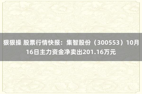 狠狠操 股票行情快报：集智股份（300553）10月16日主力资金净卖出201.16万元