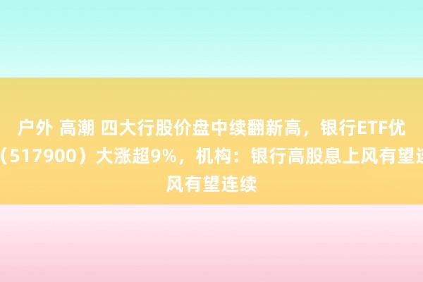 户外 高潮 四大行股价盘中续翻新高，银行ETF优选（517900）大涨超9%，机构：银行高股息上风有望连续