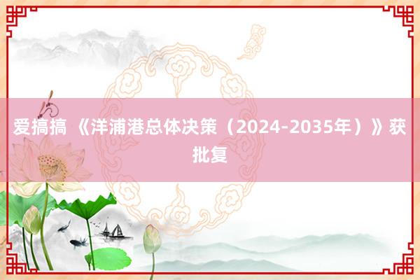 爱搞搞 《洋浦港总体决策（2024-2035年）》获批复